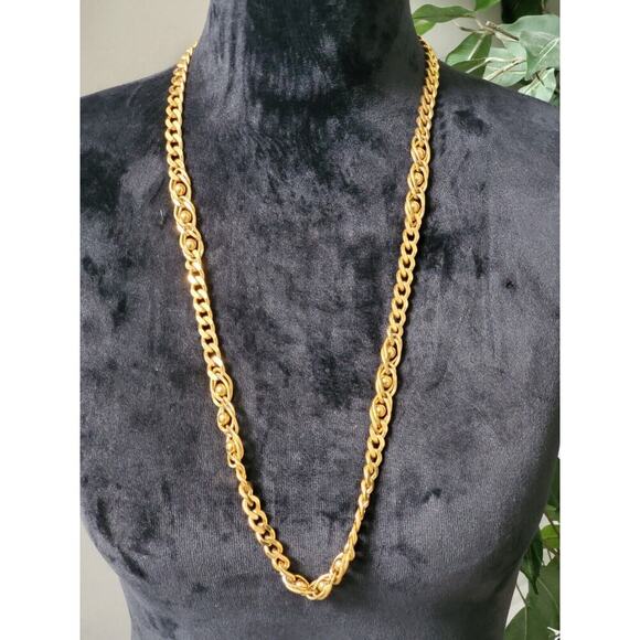 Women's Gold Plated Chain Link Greek Long Fashion Necklace - Picture 2 of 11